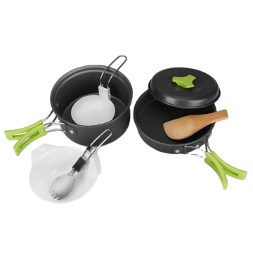 High Quality 1-2 Person Outdoor Camping Cookware Set with Foldable Handle
