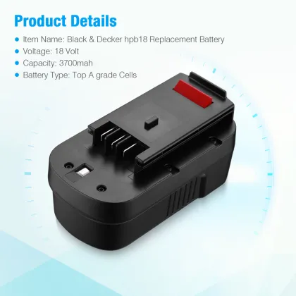 2 Pack 3700mAh 18V Replacement Battery for Black and Decker HPB18 Models