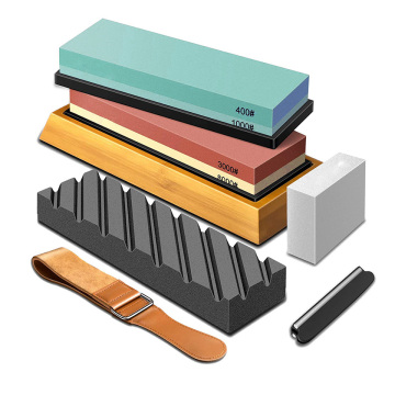 Japan Natural Knife Whetstone Sharpening Stone Set with Bamboo Base - 400, 1000, 3000, 6000, 8000 Grit