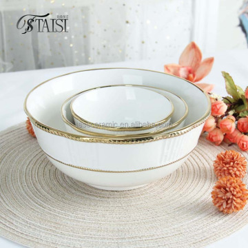 Gold-Rimmed Porcelain Mixing Bowl Set - 8 Inch Round Dessert & Noodle Bowls