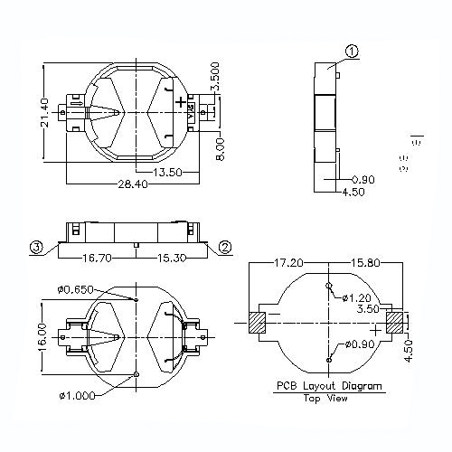 Coin Cell Holders FOR CR2032U BT-M-SN-R-CR2032U