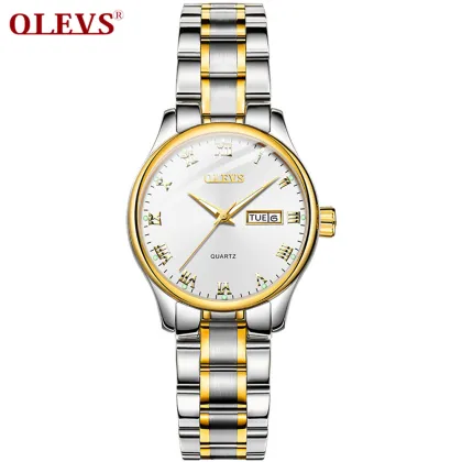 2021 Lover's Watch with Double Calendar and Steel Band Gift Set: The 5568 Olevs Couple Watch