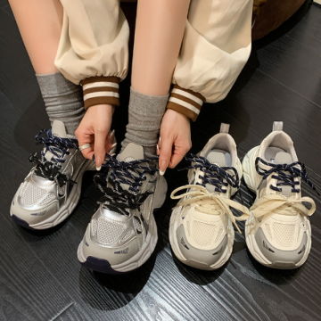 2025 Summer Trendy Leather Dad Sneakers: All-Season Casual Thick-Soled Sports Shoes for Women - Wholesale