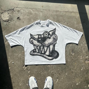 DTG Printed Oversized Heavyweight Cotton T-Shirts with Stone Wash and Cropped Dolman Sleeves for Men