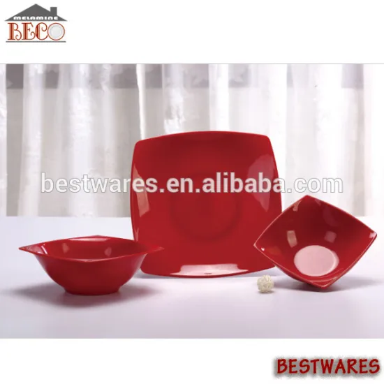 Asian design red melamine plates style china dinner set in square