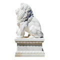 Elegant White Marble Lions Premium Garden Sculpture