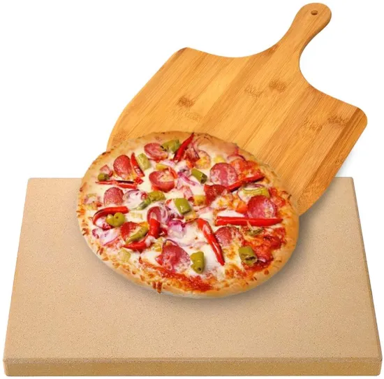 customized Restaurant Home Kitchen Utensils Grilling Baking Stone pizza Tray Plate with bamboo pizza peel cordierit pizza stone