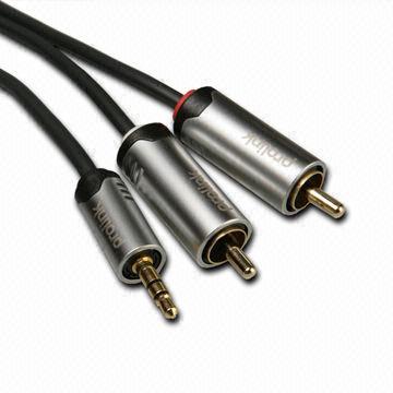 2RCA Cable with Single 3.5mm Stereo Plugs and 24K Gold-plated Connector