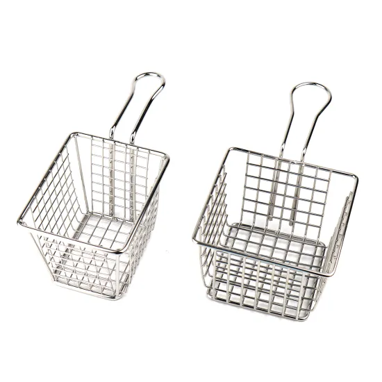 Hyri Square Fry Basket: Chrome Steel French Fries Basket for Shallow Fried Foods - Perfect for Kitchen, Restaurants, Parties & Barbecues
