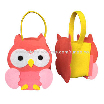 Pink nice and cute like night owl polyester felt handbags