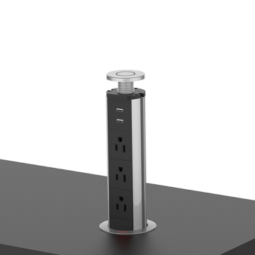 3-Way French Power Pop Up Tabletop Socket for Conference Desk Multimedia Use