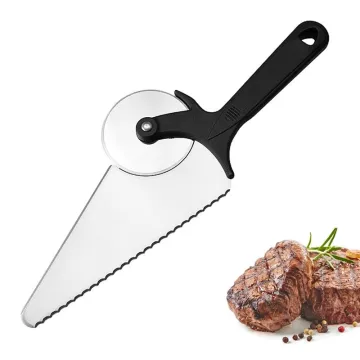 2 in 1 Multifunction Stainless Steel Pizza Cutter Wheel Shovel for Baking Biscuit Cake
