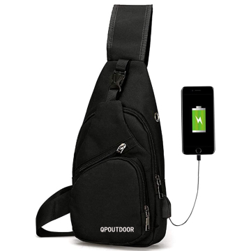 Water Resistant Unisex Sports Travel Outdoor Shoulder Bag with USB Charging Port