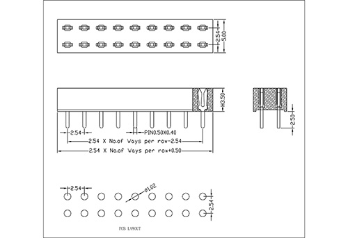 2.54 mm Female Header Dual Row Straight Type(W=5.0 H=3.5)DIP FHES09-XXDXXX