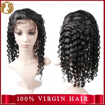 Wholesale Natural Color Brazilian Virgin 100% Human Hair Deep Wave Full Lace Wig