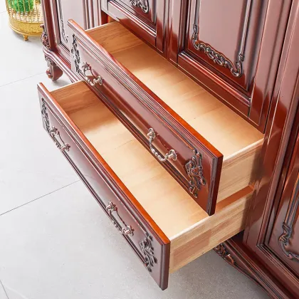 Solid Wood Carved Redwood Bedroom Furniture - Classical American Luxury Wardrobe