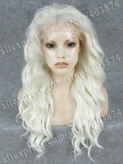 New Arrival Heat Resistant White Cosplay Long Wavy Wig Synthetic Wigs