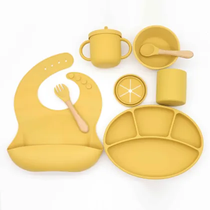 Modern Silicone Baby Tableware Set with Suction Feature for Supplementary Food