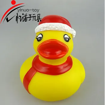 Yellow Eco-friendly PVC Bath Duck Toy with Christmas Hat