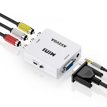 White 1080p Mini AV إلى محول محول VGA مع الصوت: قم بتوصيل أجهزة AV بـ HDTVs أو أجهزة الكمبيوتر