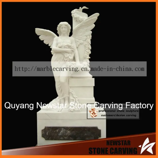 White Marble Carving Archangel Memorial Monument Ts006