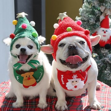 Christmas Pet Costumes and Holiday Decor: Soft, Comfortable Towel Bibs and Dog Hats