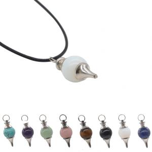 Beautiful Pendulum Dowsing Chakra Pendant with Chain Natural Gemstone Energy Healing Crystal 18MM Balls Point pendant