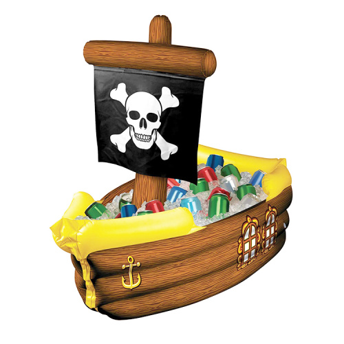 Inflatable pirate ship cooler blow-up drink holder