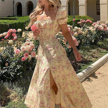 Short sleeved puff dress with long flowing sleeves