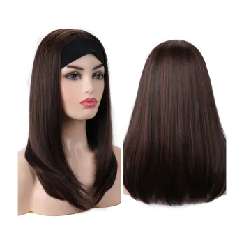 Cheap wholesale natural hair headband wig highlight brown color synthetic hair wig vrndor for black women synthetic headband wig