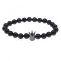 Matted Black Onyx Crown Stretch Bracelet