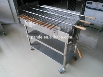 Stainless steel rotary charcoal bbq grill with castors