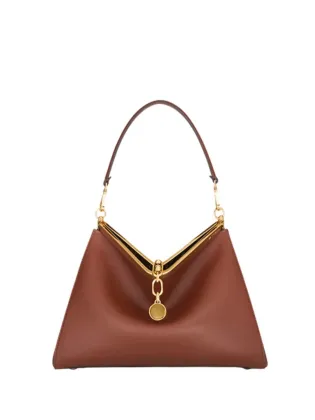 Metal and Leather Harmony Luxe Brown Crossbody Bag