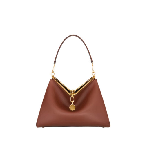 Metal and Leather Harmony Luxe Brown Crossbody Bag