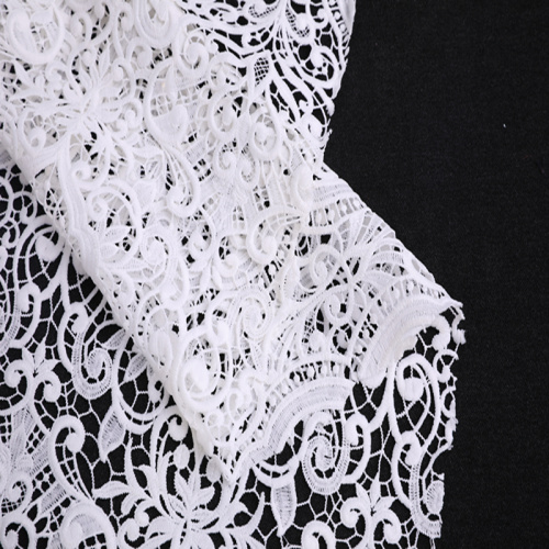 Off White Milky Yarn Chemical Lace Embroidery Fabric