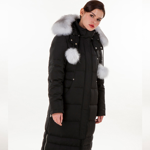 Long black down jacket with cap