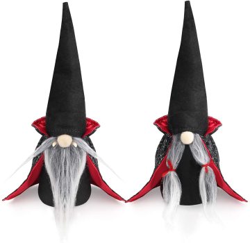 Halloween Gnome Plush Decorations: Handcrafted Scandinavian Nisse Ornaments with Black Witch Cloak and Hat - Perfect Tabletop Accessories