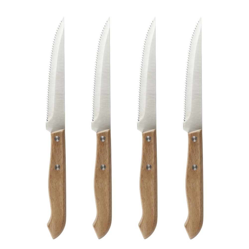 Conjunto de faca de bife de 4 peças com cabo de madeira