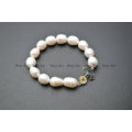 Paved CZ and Abalone Shell Metal Anchor Charm Natural Fresh Water Pearl Potato Beads Stretch Bracelets Fashion Jewelry Gift