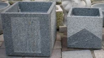 garden granite flower pot with honed and bushhammered surface