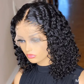 12a Wholesale Pre Plucked Deep Wave Bob Lace Wigs Transparent Deep Curly Short Bob Lace Front Wig with Closure