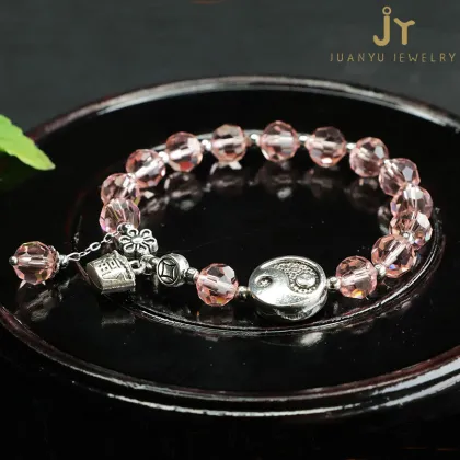 Tai Chi Crystal Bead Bracelets: Healing Pink Colored Chakra Quartz Jewelry