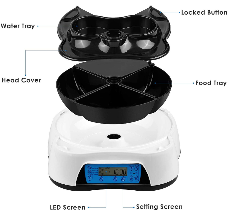 Pet Food Dispenser with Voice Recording and Timer