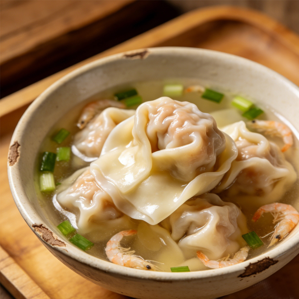 Маленькие вонтоны из свежих креветок и свинины ручной работы, ремесленные