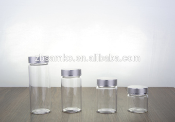 Cheap clear mini glass canister with metal lid set wholesale