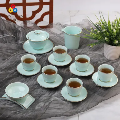 Qingci Gold Line 18-Piece Gongfu Tea Set for Home Use