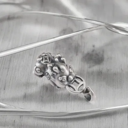 3D Hard Silver 925 Foot Silver Fortune Pixiu Bracelet Bead