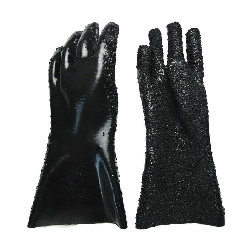 Черный сингл погруженный PVC.Rubber точек против скольжения PVC перчатка