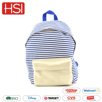 Low price high quality custom blue stripes outdoor travel fashion canvas student school backpack
