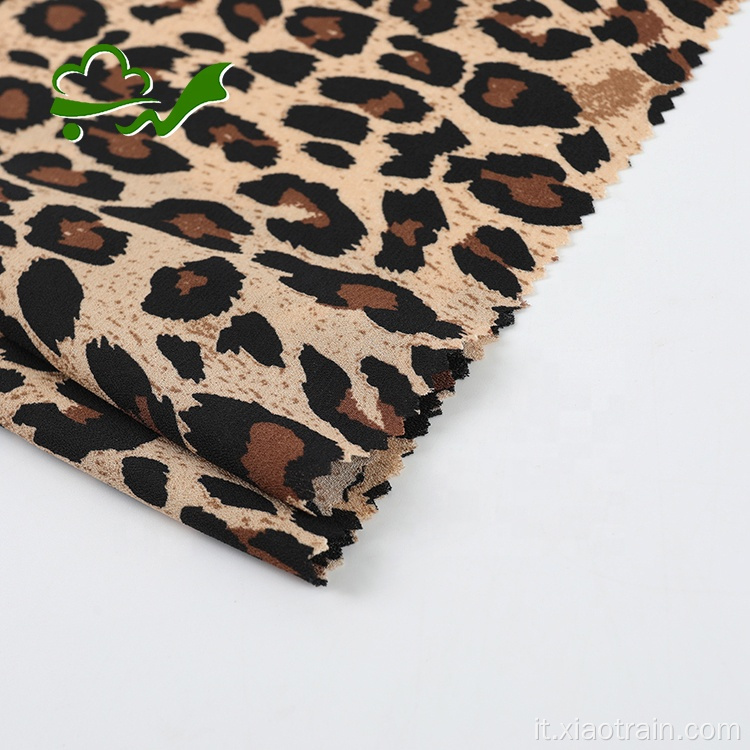 Tessuto crepe di poliestere chiffon stampato leopardo 75D